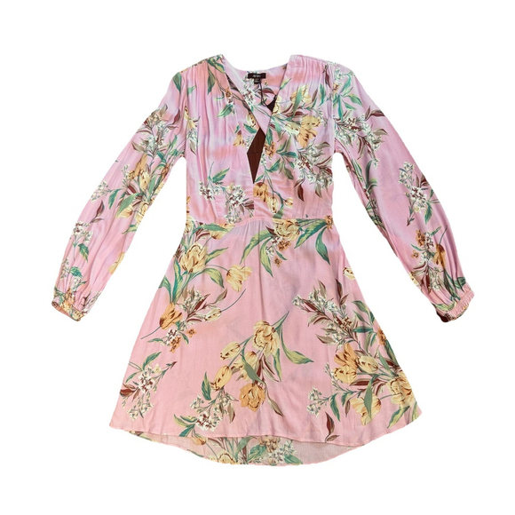 NWT AFRM Cutout Flounce Hemline Mini Dress Size:M Monna Pink Floral Long Sleeve - Picture 6 of 14